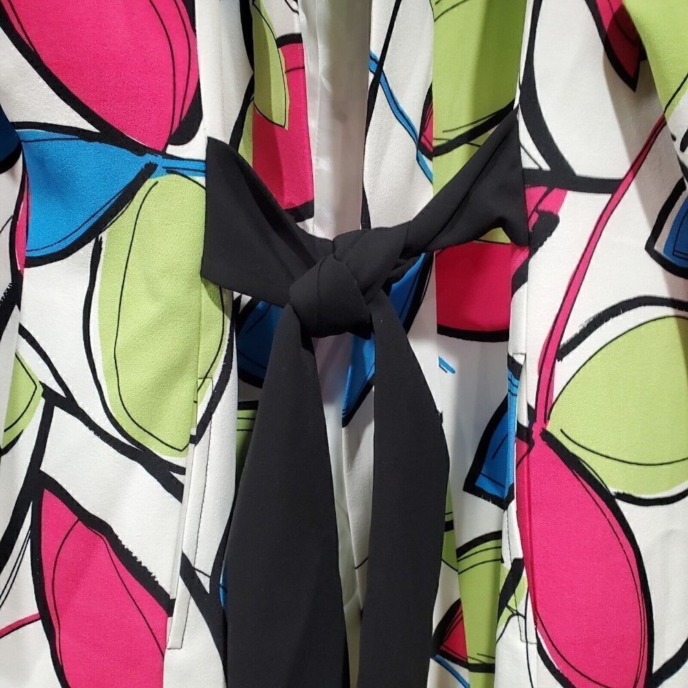 NWT Nine West Women's Printer Tie Wrap Topper Jacket Green Pink Blue Lined Sz 6 - Picture 8 of 16